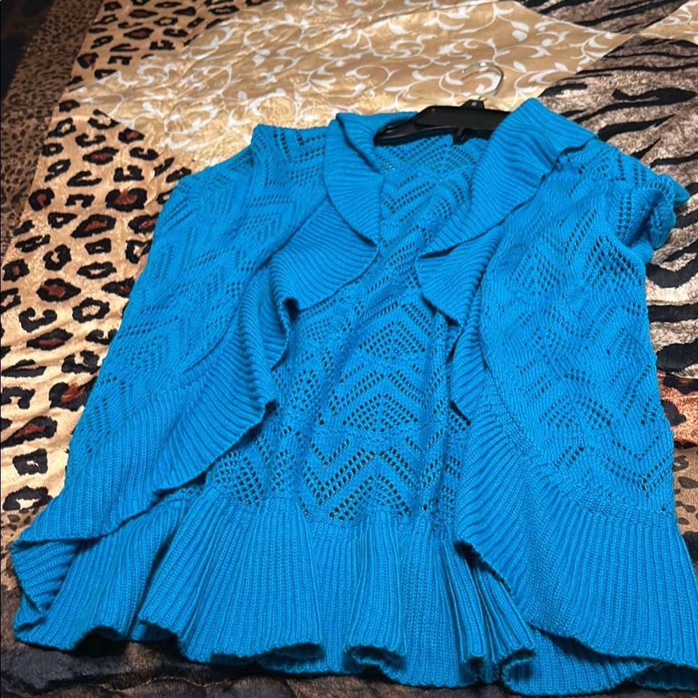 Evan Picone Blue Cable Knit Cardigan